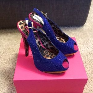 Blue and pink rhinestone Betsey Johnson heels